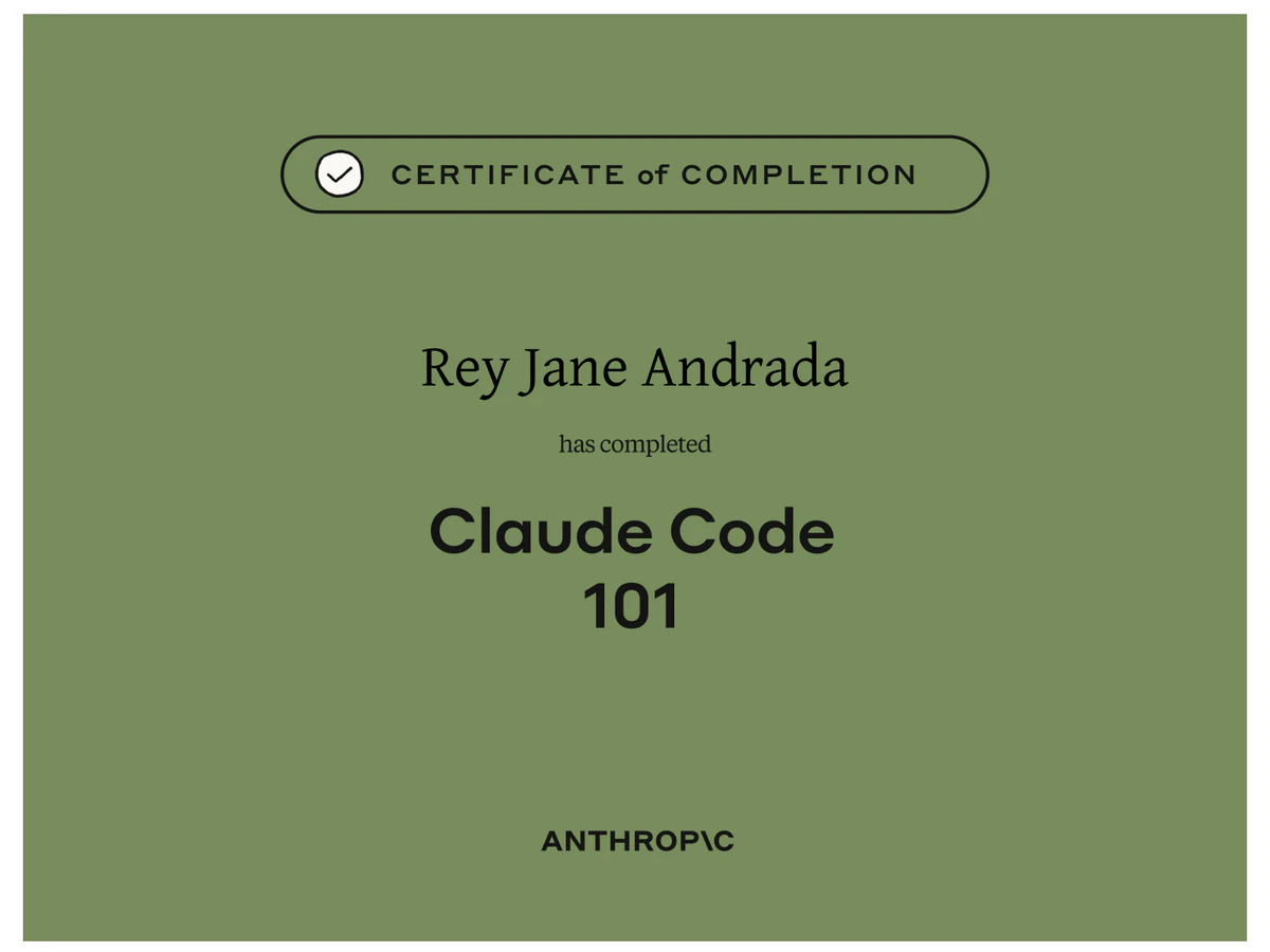 Claude Code 101 certificate